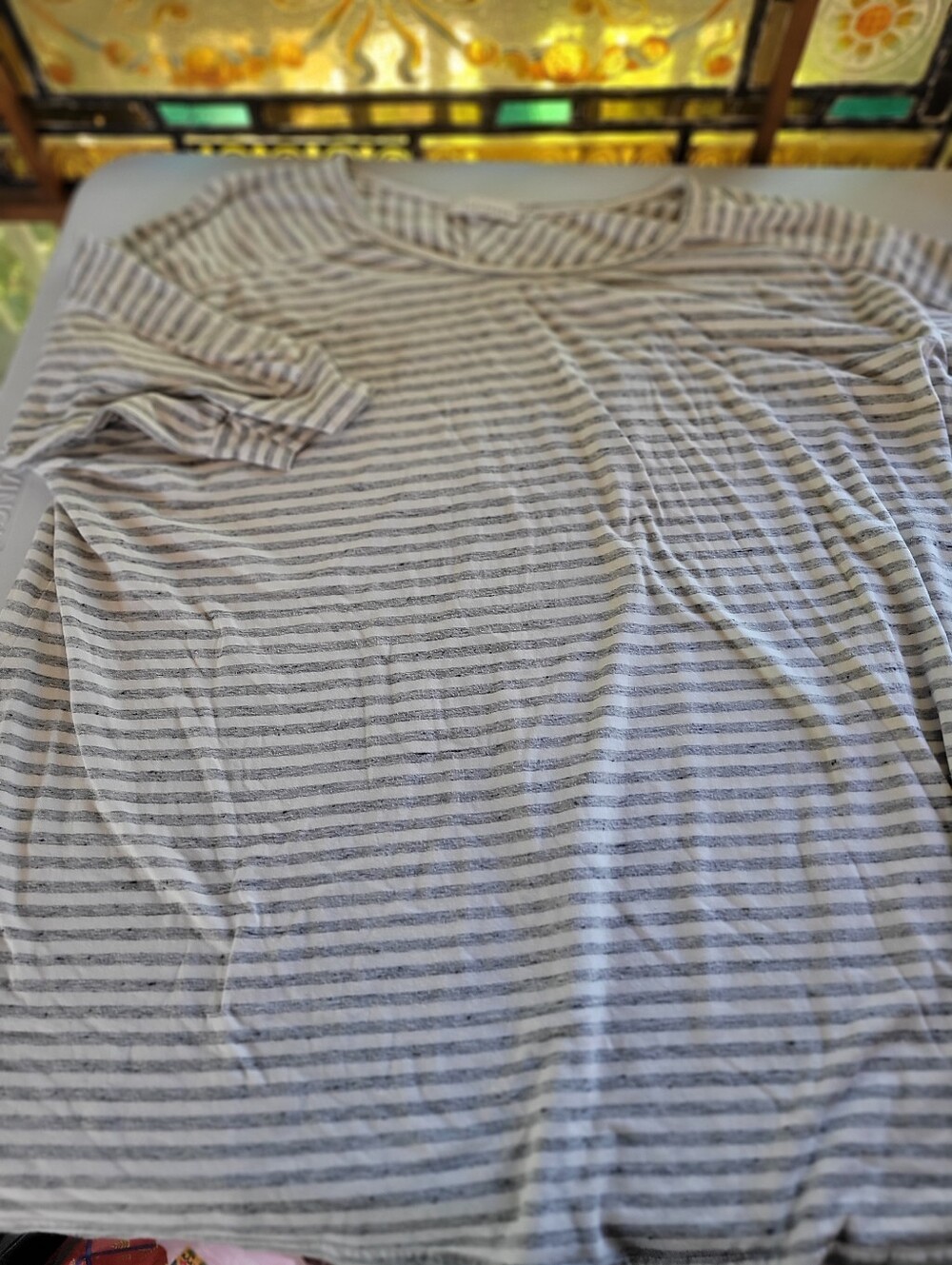 Cut Loose Xl/OS Striped Short Sleeve Tee - Gray and White